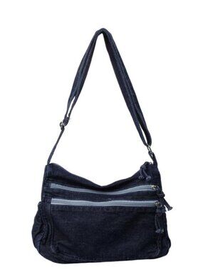 Retro Classic Denim Patchwork Tote Crossbody Handbag, Dark Blue